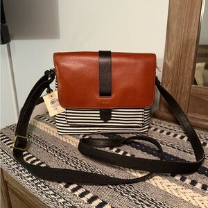 Fossil Women's Brown and Black Striped Crossbody Bag
